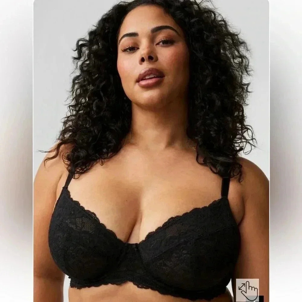 Torrid Curve Full-Coverage Unlined Lace Straight Back Bra Rich Black Sz 44DDD